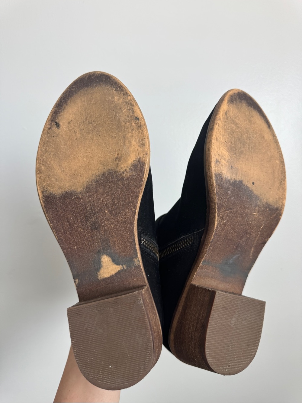 Vegan Suede Ankle Booties Faux Wood Block Heel Black Size 8 - Picture 8 of 11